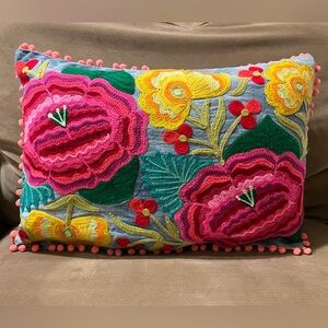 Karma Living Bright Embroidered Denim Decorative Throw Pillow Multicolor
